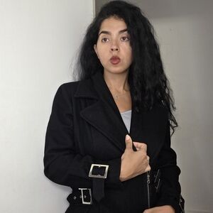 Yoki Black Trench Coat with Buckle Accents